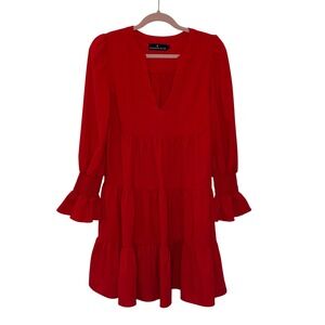 Pomander Place Tuckernuck Kenzo Crepe Dress Size L Red Tiered Skirt V Neck Party